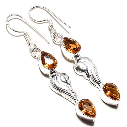 Boucle d'oreille citrine jaune en argent 925 fait main pour femme