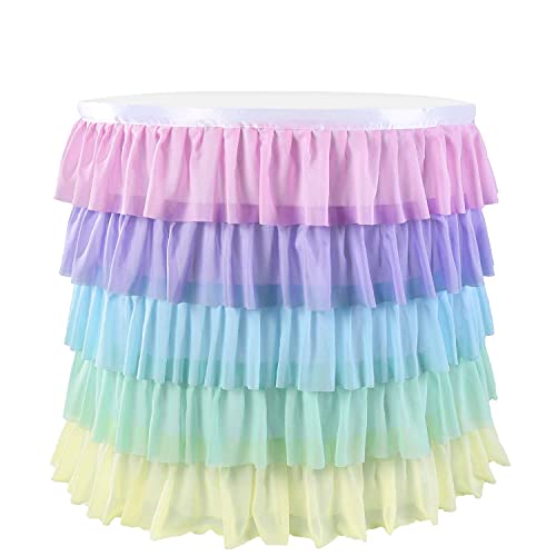 Rainbow Table Skirt Tutu Unicorn Tablecloth For Rectangle Table 6Ft Girls Birthday Unicorn Party Baby Shower #TOP6