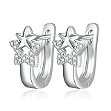 LAMGUL Pendientes de Plata 925 con Forma de Estrella para Mujer, Pendientes de Cristal Brillantes, Regalos de joyería antialérgicos