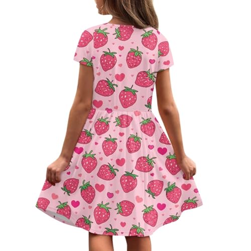 Image of Girls Dress with Pockets Basic Short Sleeve High Waist Swing Skater Dress School Party Dress for Kids