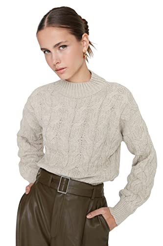 TRENDYOL Damen Regular Fit Basic Stehkragen Strickpullover Sweatshirt - Image 4