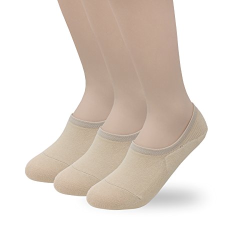 Eedor Women's 3 Pairs No Show Low Cut Socks Thin Invisible Cotton Casual Non Slip Socks Hidden Flat Boat Liner S17 Beige