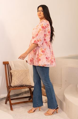 Image of XL Love by Janasya Women's Dobby Georgette Floral Ruched Top