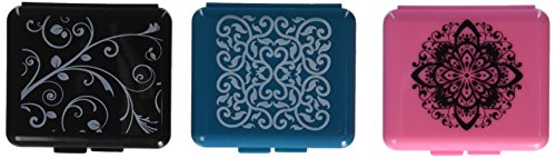 Indestructo Pill Boxes - 6 Per Package (2 Black, 2 Green, 2 Pink - One of each Color is Plain, One of each Color is Pattern)