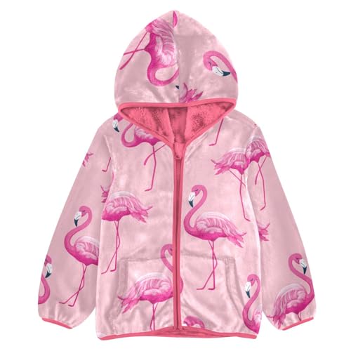 OTVEE Exotic Pink Flamingo Birds Kids Hoodie Jacket Fall Spring Full Zip Warm Outwear Coat