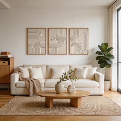 Image of CHDITB 3D Abstract Wall Art,Textured Earth Tone Geometric Framed Wall Decor