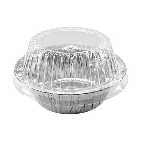 Durable Packaging Disposable 5 3/4" Aluminum Foil Extra Deep Meat Pot Pie Pan with Clear Snap on Lid - Round Oven Safe Baking Tins (Pack of 100) Cover