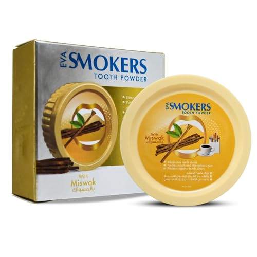 Eva Smokers Tooth Powder with Miswak Flavor Miswak Siwak Natural Herbal Halal for The Beauty and Radiance of Teeth Freshening (1 Pack = 1.41 oz / 40 gm)