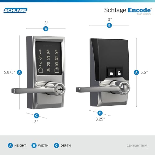 Image of Schlage Encode Smart WiFi Lock, Lever Handle, Century Trim, Bright Chrome | Keyless door lock with handle, Touchscreen keypad, App control, Alexa, Google, Ring & Airbnb compatible, Certified security