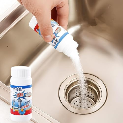 Juqiboom Powerful Clog Remover for Kitchen Sink, Bathroom Drain, Toilet Pipe & Shower – Fast Acting Liquid Drain Cleaner for Hair, Grease & Tough Blockages Easy Clean (White, Pack of 1)