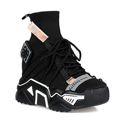 Anthony Wang Women's Retro Lace-Up Chunky Platform Extra High Hidden Wedge Fashion Sneaker (Black, Numeric_10) Anthony Wang Women's Retro Lace-Up Chunky Platform Extra High Hidden Wedge Fashion Sneaker (Black, Numeric_10)