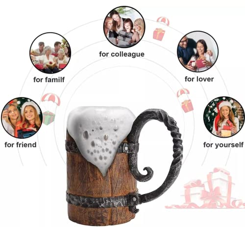 Roil Viking Cup Wood Style Barrel Mug Tankard With Handle | Drinkware Stainless Steel Double Wall Cocktail Mug #TOP7