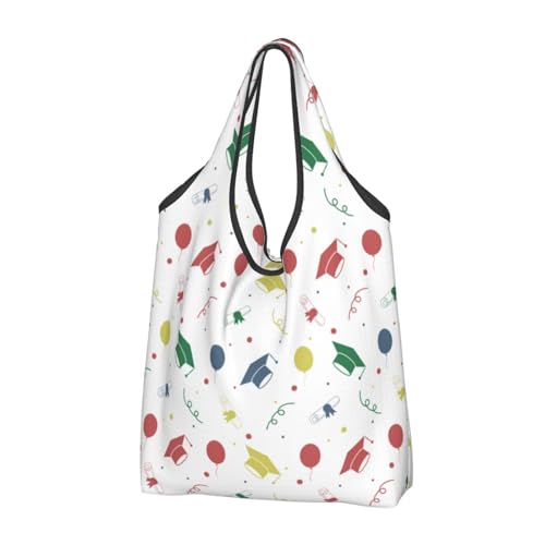 Sac d'épicerie réutilisable noir motif chapeau diplôme pour courses et fêtes de remise des grades