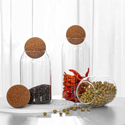 Image of Glass Storage Jar Set with Cork Lid, 500ml to 1200ml, 4-Piece