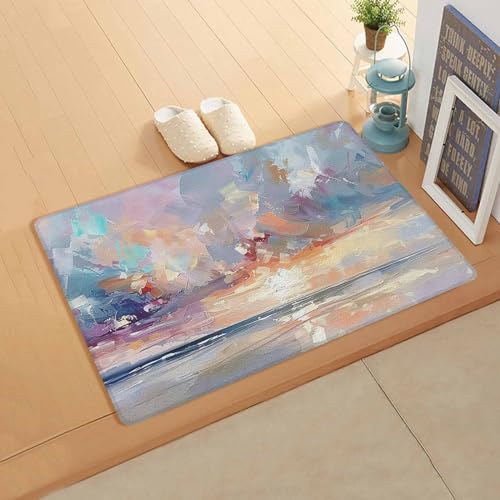 Abstract Blue Antifatigue Kitchen Bath Door Mat Cushioned Runner Rug,Washable Welcome Floor Sink Mat,Waterproof & Non-Slip Standing Doormat for Kitchen,Smear Street Art Coastal Summer Beach 18