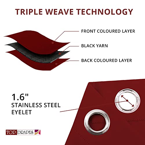 Image of Blackout Door Curtain with Tie Back 8 feet 2 Pcs | Room Darkening, Thermal Insulated, Noise Reducing Heavy Polyester Solid Curtain (Rust Colour)