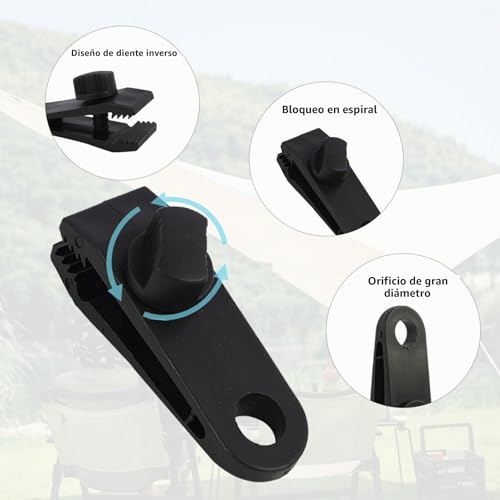 Miniatura 4 de Trpoey 20 Pcs Sujeciones Resistentes Para Lona, Sujetadores Para Lona Antiviento Con Cierre De Pinzas De Cocodrilo Ligeras Para Camping, Lona De Piscina, Refugios