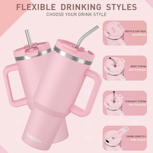 Image of SASEUM 40 oz Tumbler with Handle & Lid, Vacuum Insulated Travel Mug (Pink, 40 Ounces)