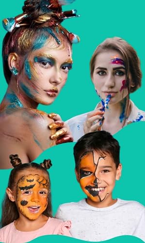 Miniatura 8 de Kits de pintura facial para niños, paleta de aceite de pintura facial de 12 colores, kit de pintura facial para niños con plantillas y libro, kit de