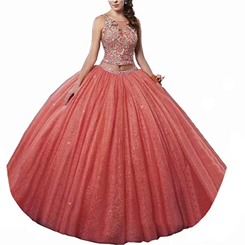 Prom Dress Coral Quinceanera Dresses Ball Gowns Halter Crystals Beaded Backless Princess Wedding Dresses Bridal Gowns