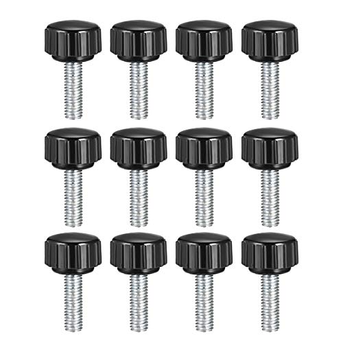 Image of sourcing map 12pcs Knurled Clamping Knobs M5 x 20mm Metric Zinc Plated Carbon Steel Male Thread Thumb Screw on Type 15mm Plastic Round Head Threaded Hand Bolt Stud Knobs Black