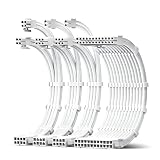 JEYI 18AWG PSU Extension Cable Kit, PVC Fabric Texture, 1x24Pin ATX / 1x8Pin(4+4) CPU / 2x8Pin(6+2) GPU Power Extension Cable, 30cm with Combs, White