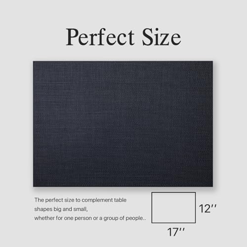 Image of Placemats Set of 4 - Easy Clean Woven Vinyl Placemats for Dining Table, Indoor /Outdoor Place Mats, Washable PVC Table Mats(Black)