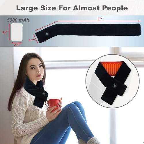 Cordless Heated Scarf with 5000mAh Power Bank, Neck Heating Pad (Black) - image 2