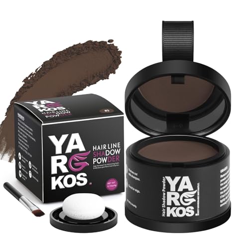 Yargkos Polvo de sombra de color marrón oscuro para líneas de pelo, cobertura instantánea de canas en las raíces para un aspecto más voluminoso en cabello fino, unisex, incluye corrector de barba. #3