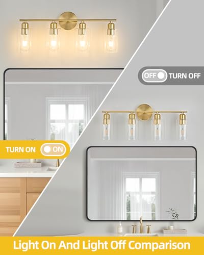 SEABLE 4-Light Bathroom Light Fixtures, Gold Bathroom Vanity Lights, Bathroom Lighting Fixtures Over Mirror with Clear Glass Shade, Wall Sconce Light for Bedroom, Living Room and Hallway — view 4