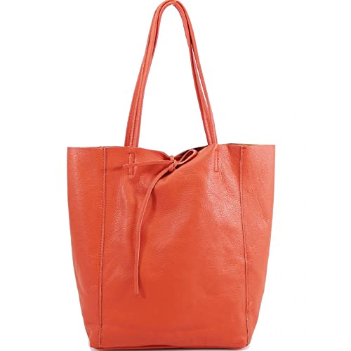 Image of AN Direct Ladies Handbags Soft Italian Real Leather Shopper Tote Bags Women Girls College Shoulder Handbags for Women (Orange)
