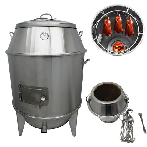 WYDDDARY Stainless Steel Charcoal Duck Roaster Commercial Barbecue Grill Duck Cookware Barbecue Grill with Removable Shelves and Hooks for Duck, Chicken, Pigeon, Fish and Vegetables Dia.31.5in