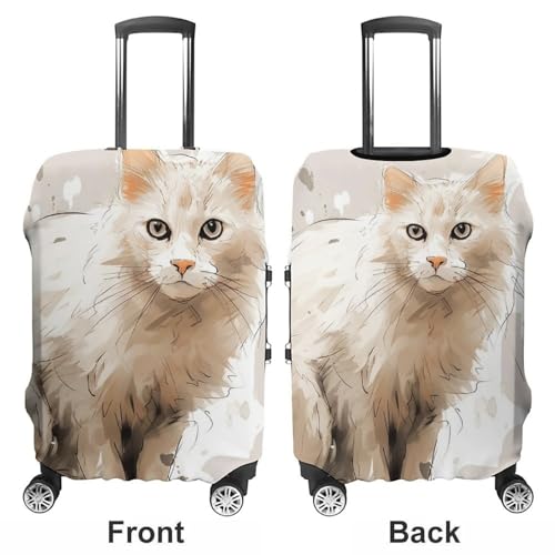 Travel Luggage Cover Elastic Suitcase Protector Anti-Scratch Washable White Cat Pictures Luggage Sleeve Tsa Approved Carry on Covers Baggage Cover Fits 18-32 Inch Luggages3