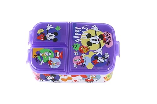 Image of SKi Homeware Plastic SKI Trio 3 Compartment Bento Lunch /Snack Box for your kids' School, Picnic, Sports - For return Gifts or Party Favours- Mickey, Multicolor