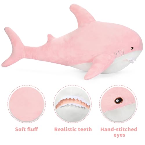 Image of MorisMos Giant Shark Stuffed Animal Plush, Large Stuffed Shark Toy, Soft Shark Pillow for Kids Boys Girls Birthday Christmas, 51inch, Pink