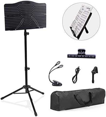 Dual-Use Sheet Music Stand, Tabletop Music Book Stand, Music Stand for Sheet Music, Portable Music Stand for Desktop and Floor Use, Professional Collapsible Music Stand with Carrying Bag