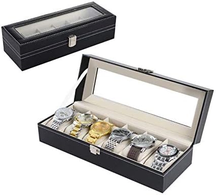 UOBLTD 6/10 Grid Watch Jewelry Display Storage Box Case Bracelet Organisers Black Display Boxes with Pillows Holders (6 Grids)