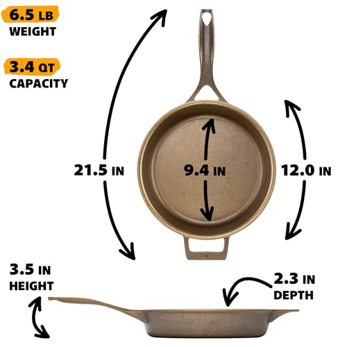 Stargazer 12-Inch Cast Iron Skillet | Made in USA, Seasoned, Premium Frying Pan for Grilling, Searing, Baking & More – Durable Cast Iron with Smooth Cooking Surface