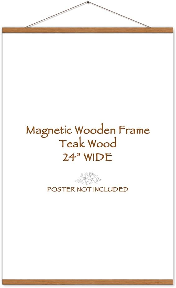 Pacifica Island Art Teak Wood Magnetic Poster Hanger - Frame Fit Prints Up to 24 Inches Wide - 24 Inch Width - Print Not Included - TWH24-276