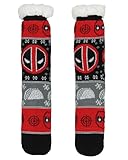 Hyp Marvel Comics Deadpool Men's Ugly Christmas Sweater Knit Deadpool Tacos Faux Shearling Lined Thick Fuzzy Slipper Socks