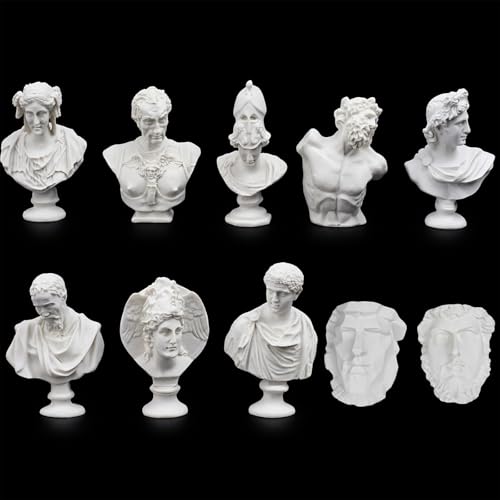 SAINWORDS Greek Roma Bust Figurine God Statue Renaissance Sculpture Mythology Decor Art Sketch Decoration Ornament (Set A)