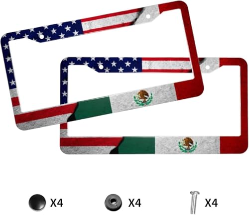 Retro American Mexi Flag License Plate Frames - 2 pcs USA Mexico Flag Aluminum Holder Cover with Stainless Steel Screws Caps License Plate Frame Fits All License Plates in Canada by Cheysrae - Image 2