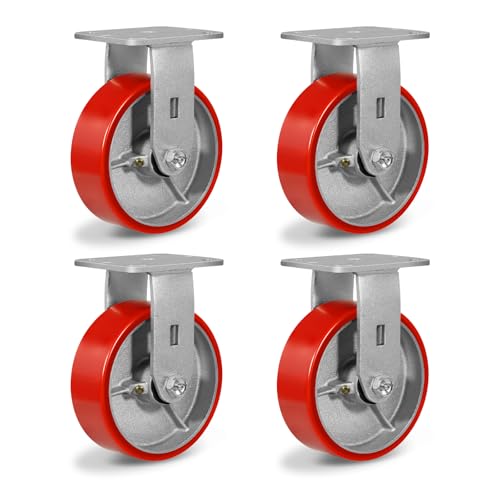 6" Heavy Duty Casters, Industrial Rigid Caster Wheels with 4800lbs Total Capacity, Plate Casters Set of 4 Polyurethane Wheels for Platform Truck Dolly Cart(4 Rigid)