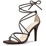 Allegra K Women's Strappy Heels Lace Up Stiletto Coffee Heel Sandals 7.5 M US