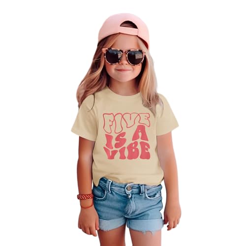 IZYJOY Girl Boy 5th Birthday Shirt Five is A Vibe Birthday T-Shirt Kids 5 Year Old Party Tee Top Fifth B-Day Outfits