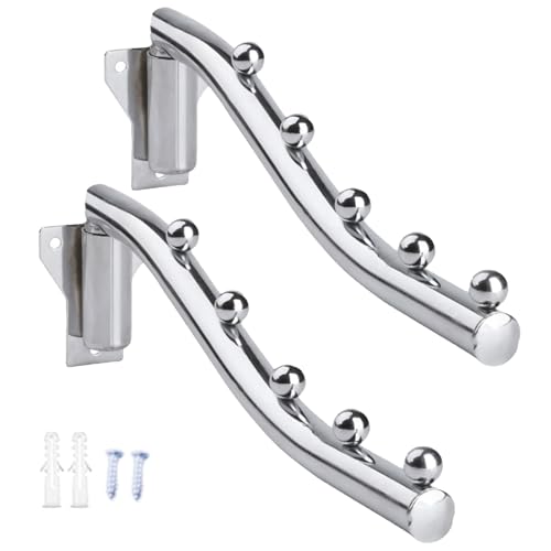 Temeemeg Perchero para Ropa montado en la Pared, 2 Perchas giratorias de 180°, Perchero para Colgar en la lavandería de Metal Pulido, Perchas de Pared para Ropa, baño, Dormitorio, Cocina...