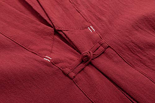 Image of Mens Japanese Kimono Cardigan Cotton Linen Haori Fashion 3 /4 Sleeve Yukata | Shawl Collar Kimono Jacket Robe Embroidery Patchwork Happi Coat Tie Pockets Lightweight Outerwear Daily Casual All Seasons