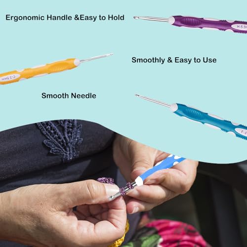 Image of Novelchet 13Pcs Ergonomic Crochet Hook Set with Case, Crochet Hooks for Arthritic Hands,Crochet Hook Size 2mm-10mm (B-N) Blue A