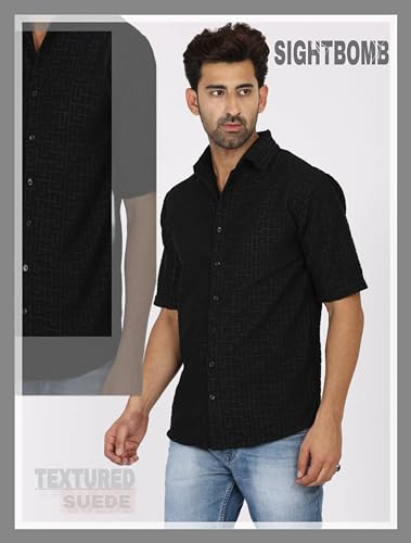 Image of SIGHTBOMB Suede Textured Soft Touch Fitted Shirt for Men