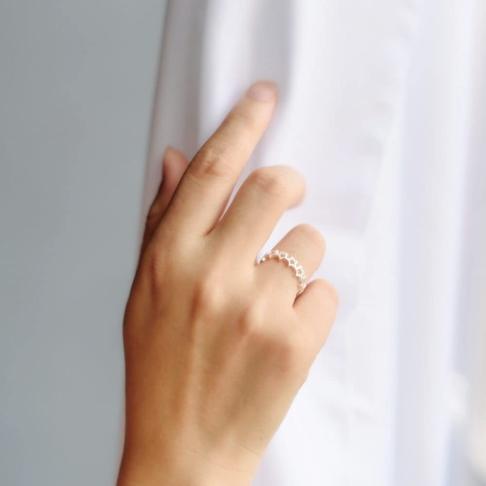 HGJH Verstellbarer Ring, S925 Sterling Silber Pentagramm Ring Verstellbare Ringe Durchbrochener Offener Ring Silber Daumenring Ewigkeitsring Hochzeit Charme Schmuck Geschenke Für Männer Mädchen Damen
